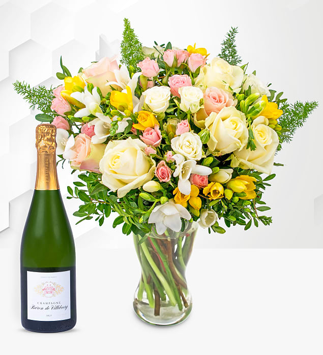 Rose and Freesia With Champagne Medium